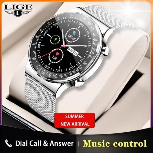 LIGE 2021 Dial Call Smart Watch Men 1.3-inch New Full Touch Screen Steel Band Man Watch Sport Health Tracker Smartwatch For Men