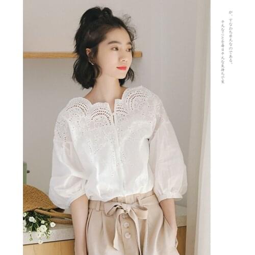 Sweet Super Immortal shoulder Short Sleeve White shirt, lady summer retro Chiffon Lace Jacket
