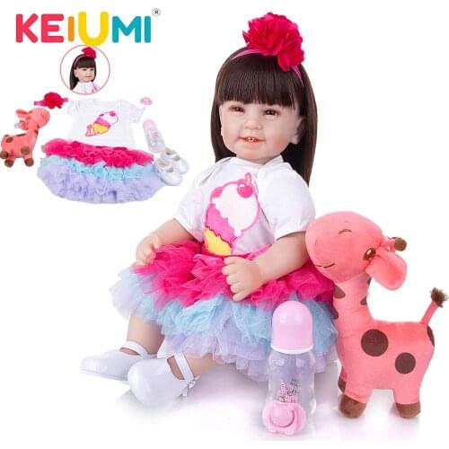KEIUMI 22 Inch Smile Girl Boneca Soft Silicone Reborn Baby Dolls Cloth Body Dolls Reborn Bebe Girl Toys For Children Gifts