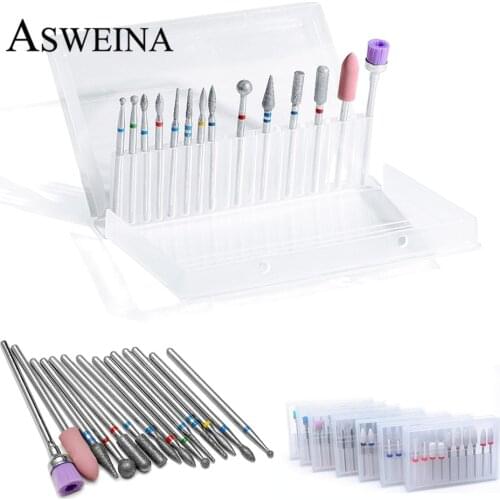 10pc Nail Drill Bit Set Ceramic Milling Cutter Kit Electric Machine Manicure Bits Rotary Burr Cuticle Tools Accessories