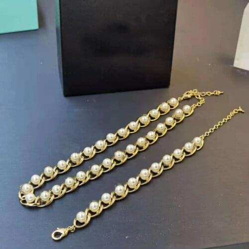 2020 Hot Brand Fashion For Women Party Gold Color Choker Bracelet Pearls Jewelry Set