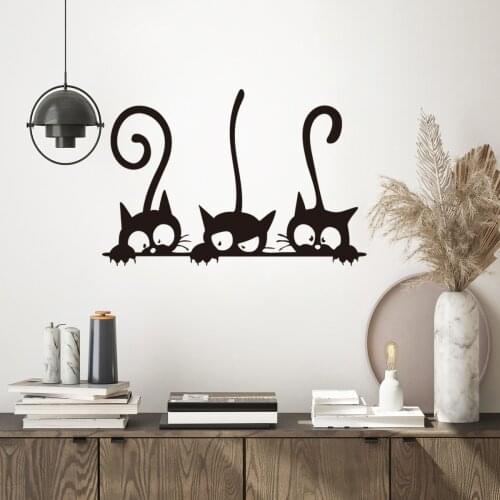 Wall Sticker Cartoon Little Black Cat Pattern PVC Self-Adhesive Removable Stickers Bedroom Decorative Wallpaper Home Decor