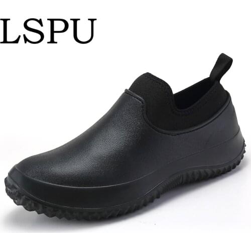 Non-slip Waterproof Mens Rain Shoes Slip On Elasticity Work Shoes Car Wash Safety Shoes Rain Boots For Men Big Plus Size 36-49