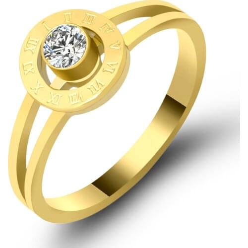 New Roman Numeral & AAA CZ Crystal Round Ring For Women Luxury Love Couple Bridal Ring Wedding Gift Stainless Steel Jewelry