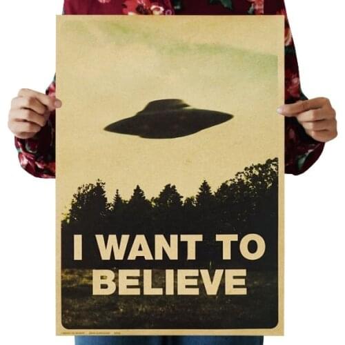 New I Want To Believe UFO Vintage Kraft Paper Classic Movie Poster Home Wall Garage Decoration Art Classic Retro School Prints