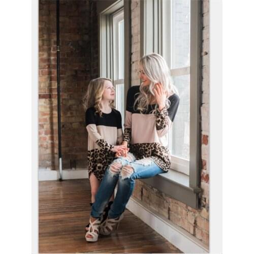 Family Matching Outfits Summer New Leopard Print Lace Back Skirt Mother Daughter Parent Child T Shirt Kid Baby Girl Home Clothes