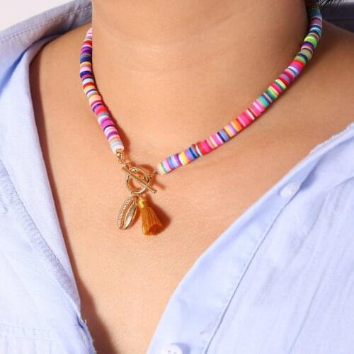 Bead Choker Necklace For Women Clay Resin Bohemian Shell Cowrie Pendant Necklace Female Fashion Beach Collier Jewelry 2019
