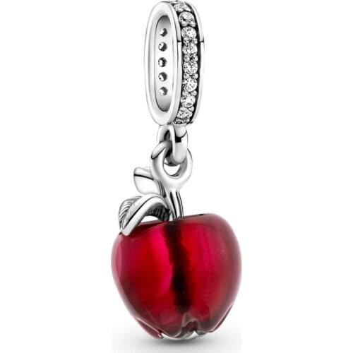 Original Red Enamel Apple With Crystal Pendant Beads Fit 925 Sterling Silver Charm Europe Bracelet Bangle Diy Jewelry