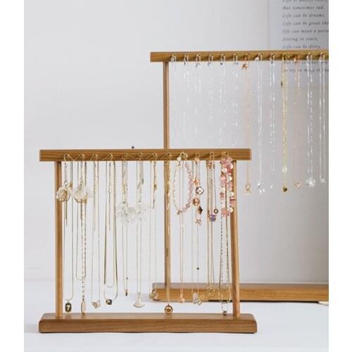 Jewelry Storage Shelf Wood Jewelry Display Holder Organizer Rack Double Row Storage Rack for Hanging Earrings Necklace