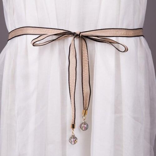 New canvas belt female decoration simple wild thin waist rope with dresses pearl waist chain ladies ribbon summer accessories