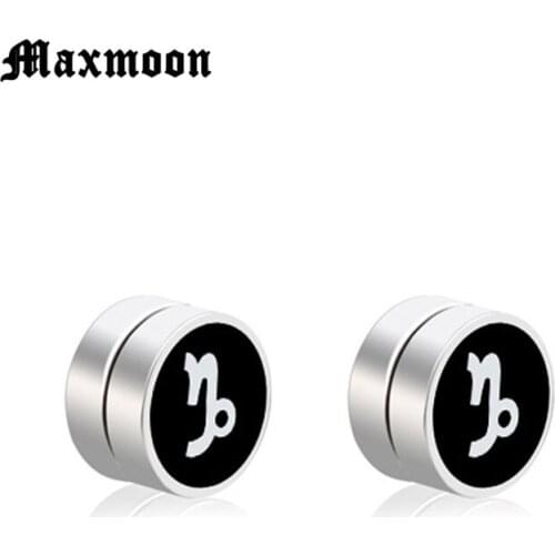 Maxmoon Stainless Steel Black Color Magnetic Stud Earrings Mens Punk Hip Hop Male Earrings Jewelry boucle d'oreille