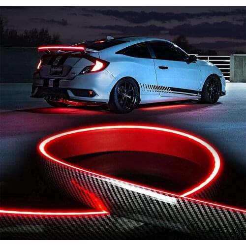 OKKEN 130cm Carbon Fiber Car Universal Rear Wing Spoiler Light For Flexible Car Trunk Driving Flow Turn Signal Warning Light