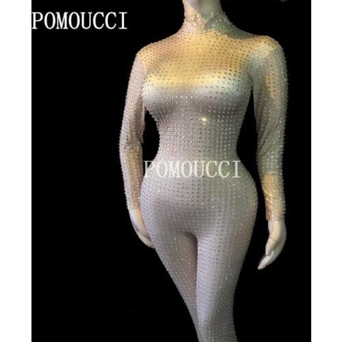 Women New Sparkly Crystals Rhinestones Sexy Jumpsuit Nightclub Female Singer Performance Celebrate Costume Stage Wear Jumpsuit