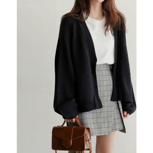 Female Knitted Cardigan Sweater 2019 Spring Autumn Women Simple Preppy Style Top Solid Loose Sweater Cardigan