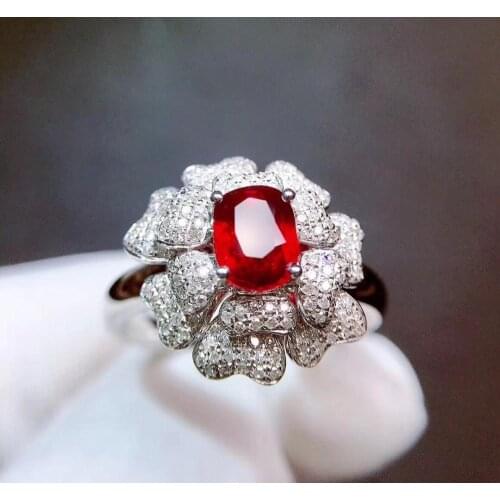 Ruby Ring Pure 18 K Gold Jewelry Real Natural 1.01ct Red Ruby Diamond Jewelry Anniversary Females Rings for Womens Fine Rings
