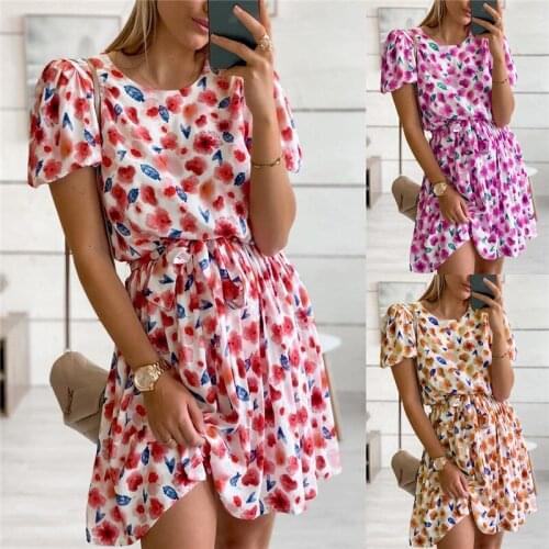 Summer Dress Woman Print A-Line Dresses O-Neck Short Sleeve Y2K Dress For Women Clothing 2021 Casual Robe Femme Vestido De Mujer