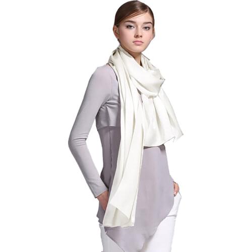 100% Silk Satin Long Scarf 55X180cm Pure Mulberry Silk Plain Color Silk Scarf Factory Direct Online Store 26 Natural White Color