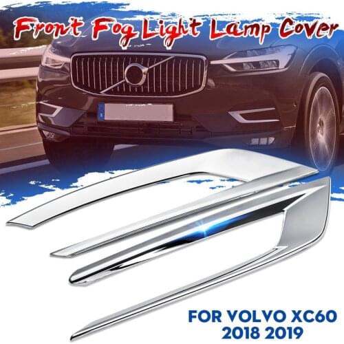 2Pcs Car Body Styling Front Head Fog Light Lamp Detector Frame Stick ABS Chrome Cover Trim Part for Volvo XC60 2018-2019