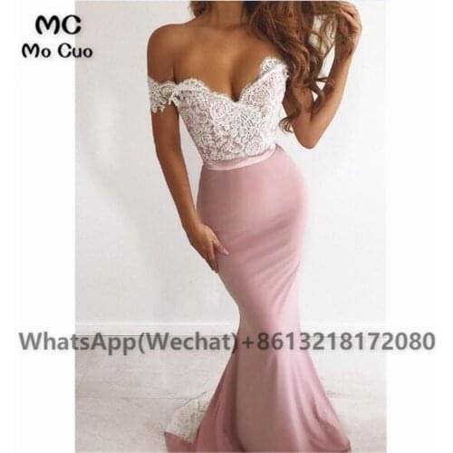2021 Off Shoulder Mermaid Bridesmaid Dresses Long Wedding Party Dress Lace Elastic Satin Bridesmaid Dress for Womens