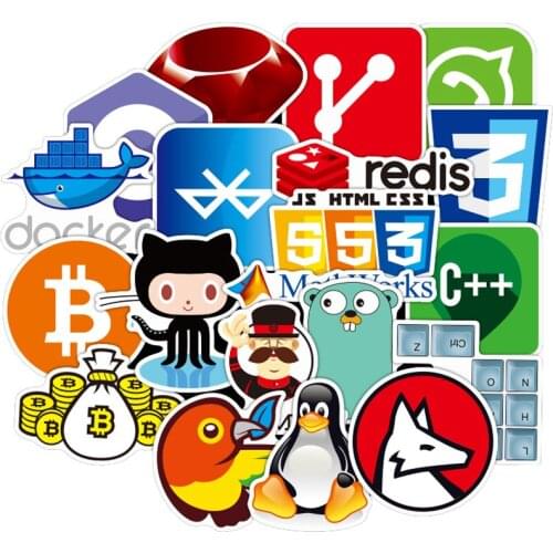 72Pcs Internet Java JS Php Html Cloud Docker Bitcoin Programming Language APP Logo Cool Stickers For Laptop Car DIY Stickers F4