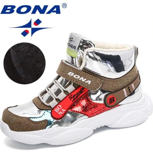 BONA 2020 New Arrival British Style Synthetic Leather Ankle Snow Boots Boys Girls Winter Shoes Plush Warm High Top Footwear