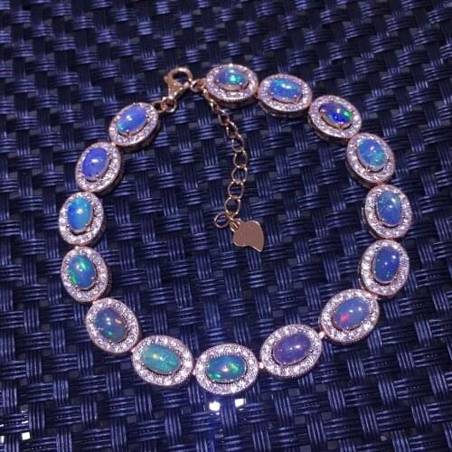 Natural Multicolor opal Bracelet Natural gem stone Bracelet 925 silver bracelet luxurious classic round women Office Jewelery