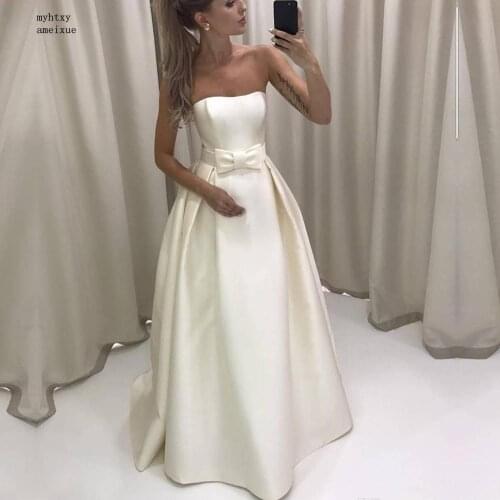 Cheap 2020 Simple Strapless A-line Wedding Dress Matte Satin Bride Gown Custom Bridal Long Dress Marriage Vestidos De Noivas