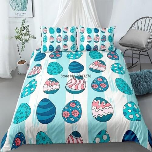 3D Cartoon Easter Eggs Printed Bedding Set 2/3pcs For Kids Duvet Cover Pillowcase Home Bedroom Boho Decor Single Queen King Size