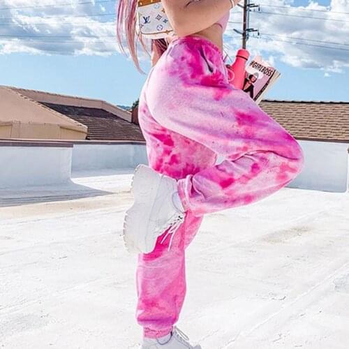 Womens Tie Dye Sweatpants Casual High Waist Pants with Elastic Band Baggy Streetwear JL