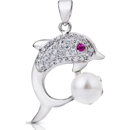 GND0636 High Quality 925 Sterling Silver Pendant Beauty Sweet Dolphin Classic Pearl Necklaces Pendants Jewelry For Women