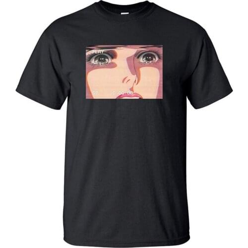 Sad Retro Anime Crying Eyes Vaporwave Japanese 80s TShirt Fujiwara Takumi Shirts Summer Cotton Tops Short Sleeve Harajuku Tees
