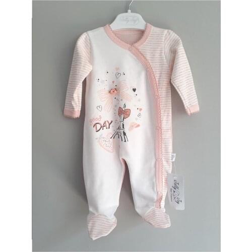 Jaju Baby Salmon Striped Side Snap Jumpsuit