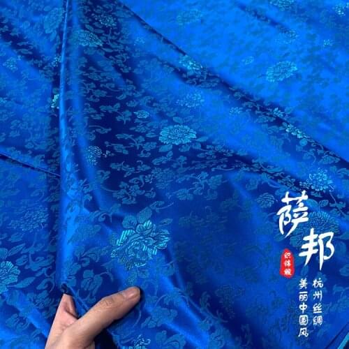 Chinese brocade Blue Lotus satin silk fabric COSPLAY/Kimono/cheongsam/Stage suit DIY BAG cloth1 order=1meter