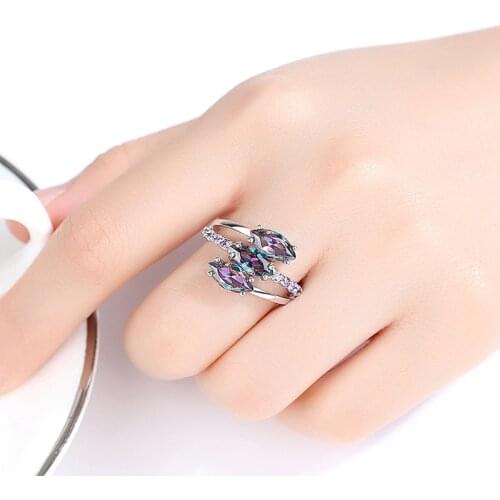 Beiver Three Mutilcolor Eye Zircon Rings for Women Silver Color Filled Luxury Wedding Engagement Bands Rings Jewelry Gifts