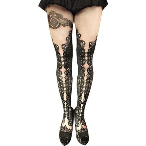 Pantyhose Bottoming Socks Print Lace 100D Velvet High Elasticity Black Nylon Running Chick Cn(origin) Standard