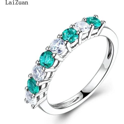 Round 3mm Green&White Cubic Zirconia Band Ladys Ring Silver 925 Engagement Gift