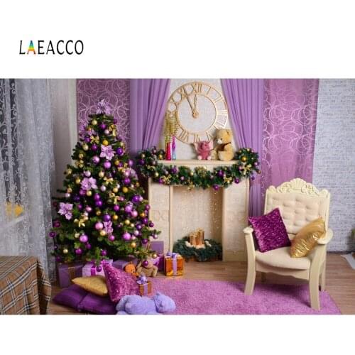 Laeacco Christmas Tree Fireplace Armchair Carpet Pillow Gifts Photography Backgrounds Photo Backdrops Baby Portrait Photophone