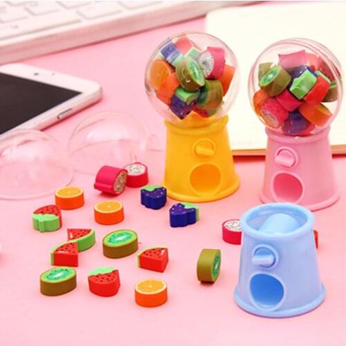 Gashapon machines shape eraser cute fruit erasers students stationery school office supplies strawberry watermelon banana orange