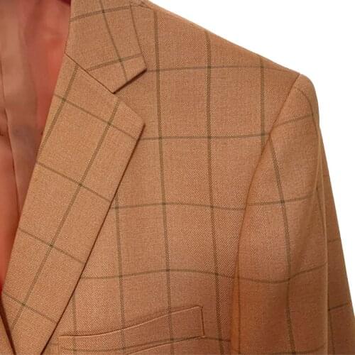 2020 Fashion Blazer Orange Windowpane Jacket Custom Made Slim Fit Casual Men Blazer Stylish 2020 Design Top With Patch Pocket
