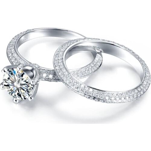 5Ct Carat Round Brilliant Cut Moissanite Ring Set Solid 14k White Gold 6 Prong Setting For Womens Ladys Engagement Ring