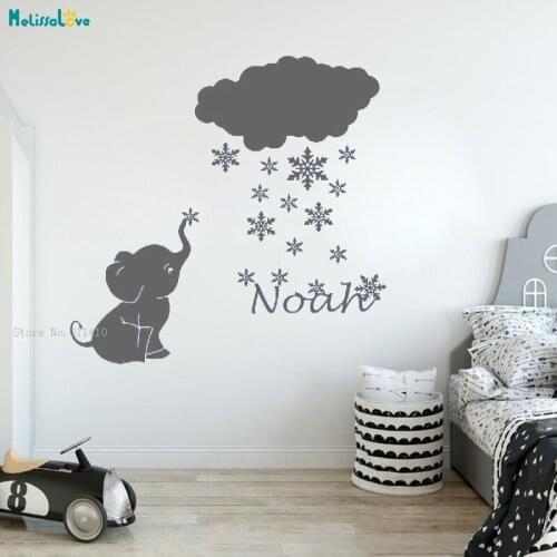 Custom Name Little Elephant Wall Sticker Personalized Baby Nursery Great Snowing Day Shower Gift Removable Decals YT2796