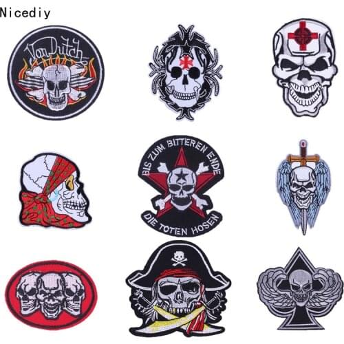 Nicediy Punk Skull Embroidery Patches for Clothing Iron on patch Biker Motorcycle Applique Badge Stripe Sticker C