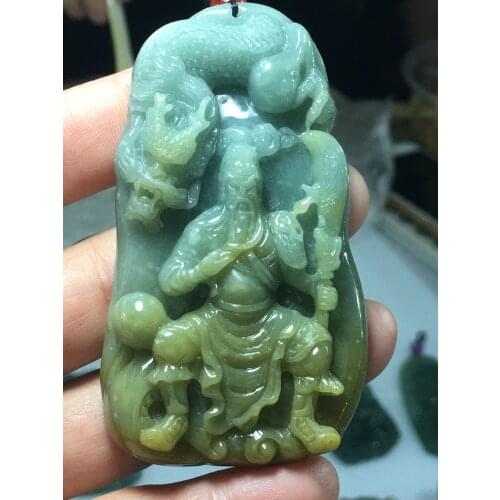Natural Myanmar jade A HandCarved guan gong jadeite jade green jade pendant jade necklace pendants jewelry necklaces