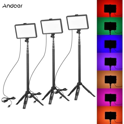 Andoer Portable RGB Video Light Kit 10 Levels Brightness USB Powered for Video Conference Live Streaming Online Teaching