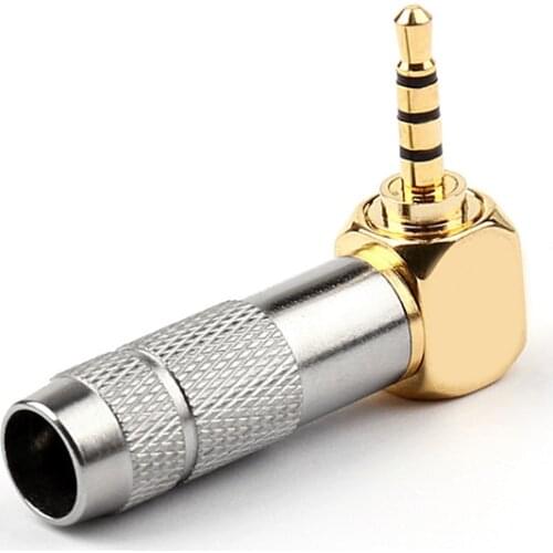 2.5mm 4 Pole TRRS Male Plug Jack Gold Plated 90 Degree Angle Audio Connector Silver Black Connector