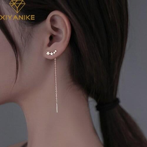 XIYANIKE 925 Sterling Silver Four Stars Connected Zircon Drop Earring Female Fashion Temperament Long Exquisite Elegant Chain