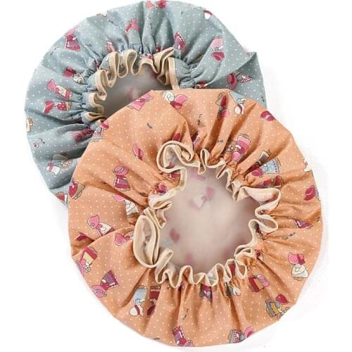 Lovely Thick Women Shower Caps Colorful Double Layer Bath Shower Hair Cover Adults Waterproof kitchen hats Sale