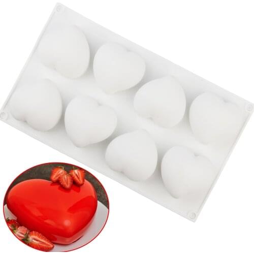8 Cavity Love Silicone Cake Mould Silicone 3D Heart Shape Fondant Cake Mousse Chocolate Baking Mold Modelling Decorating