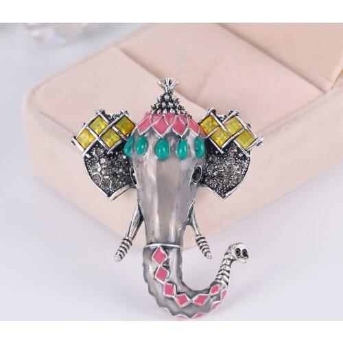 Rhinestone Long Nose Elephant Animal Brooches for Women Enamel Brooch Pins Jewelry Accessories