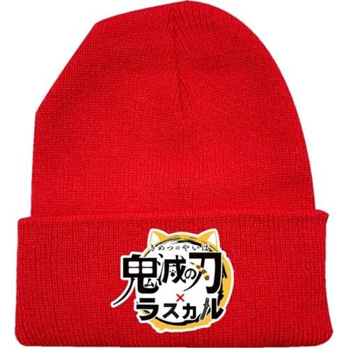 Demon Slayer Kamado Tanjirou Nezuko Agatsuma Zenitsu Hip Hop Knitted Masked Hat Brimless Pullover Cap Headgear Helmet